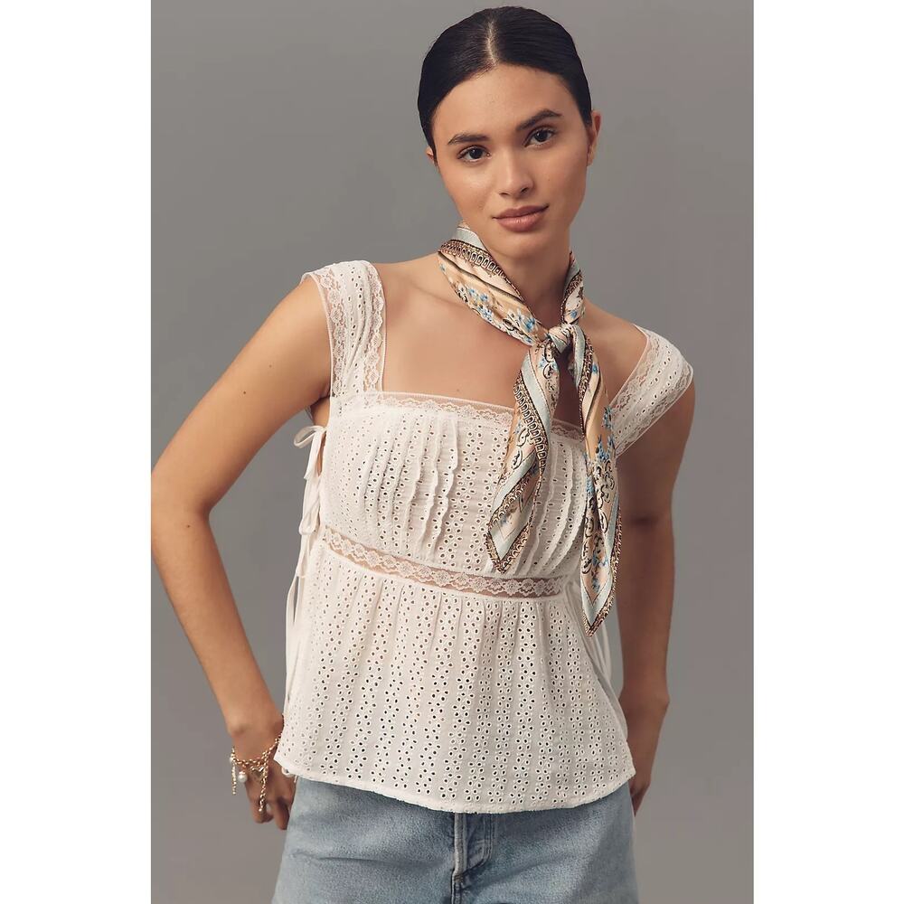 Pilcro Anthropologie Square-Neck Cotton Pintuck Blouse NWT size small